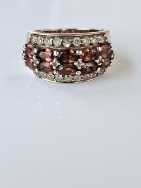 Genuine Garnet & White Zircon Ring 18k Rose Gold Vermeil Size 7
